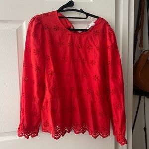 Madewell Eyelet Keyhole Peplum Top - Red. Worn once!